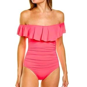 La Blanca Women's Standard Island Goddess Off Shoulder Ruffle One Piece Swimsuit